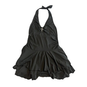 Beaudrm Tiered Mini Dress Size XL Black Sleeveless Halter Tie Neck Cross Pendant